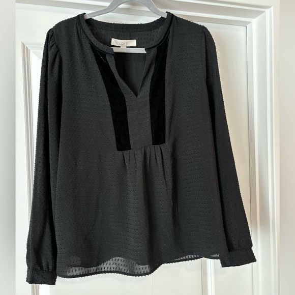 Large LOFT Black Blouse with beautiful texture and velvet accents EUC - Picture 2 of 8